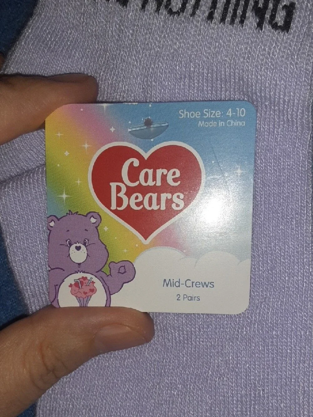 Care Bears Lavender Socks with Teal Bear and Yellow Accent